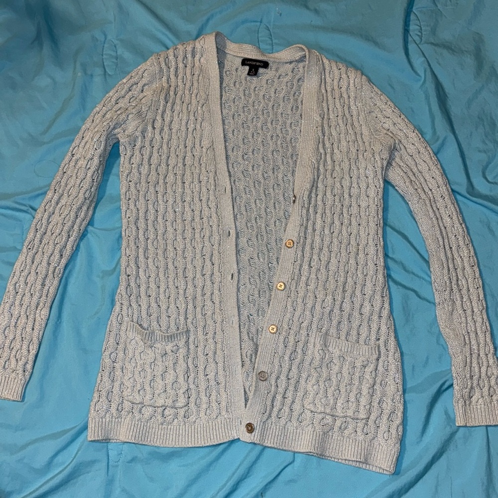 Lands End light blue sparkly cardigan